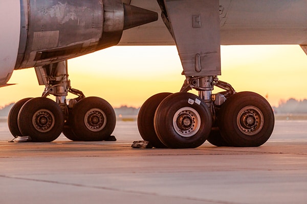 air cargo plane landing gear closeup