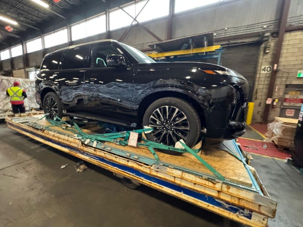 Automotive car being transported international
